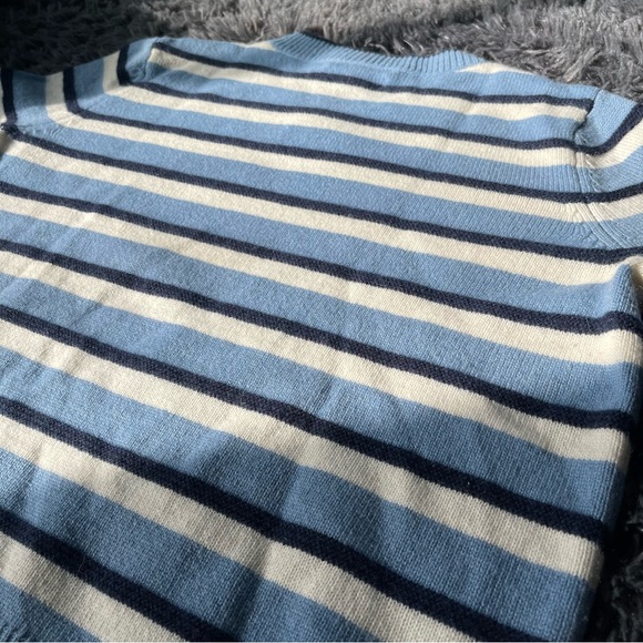 Nordstrom Signature Cashmere Sweater Blue & White with Ribbed Details - Picture 7 of 7